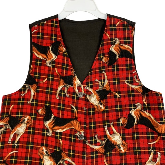 Vintage Handmade Red Plaid Dog Vest Beagle & Basset Hound - Picture 2 of 9